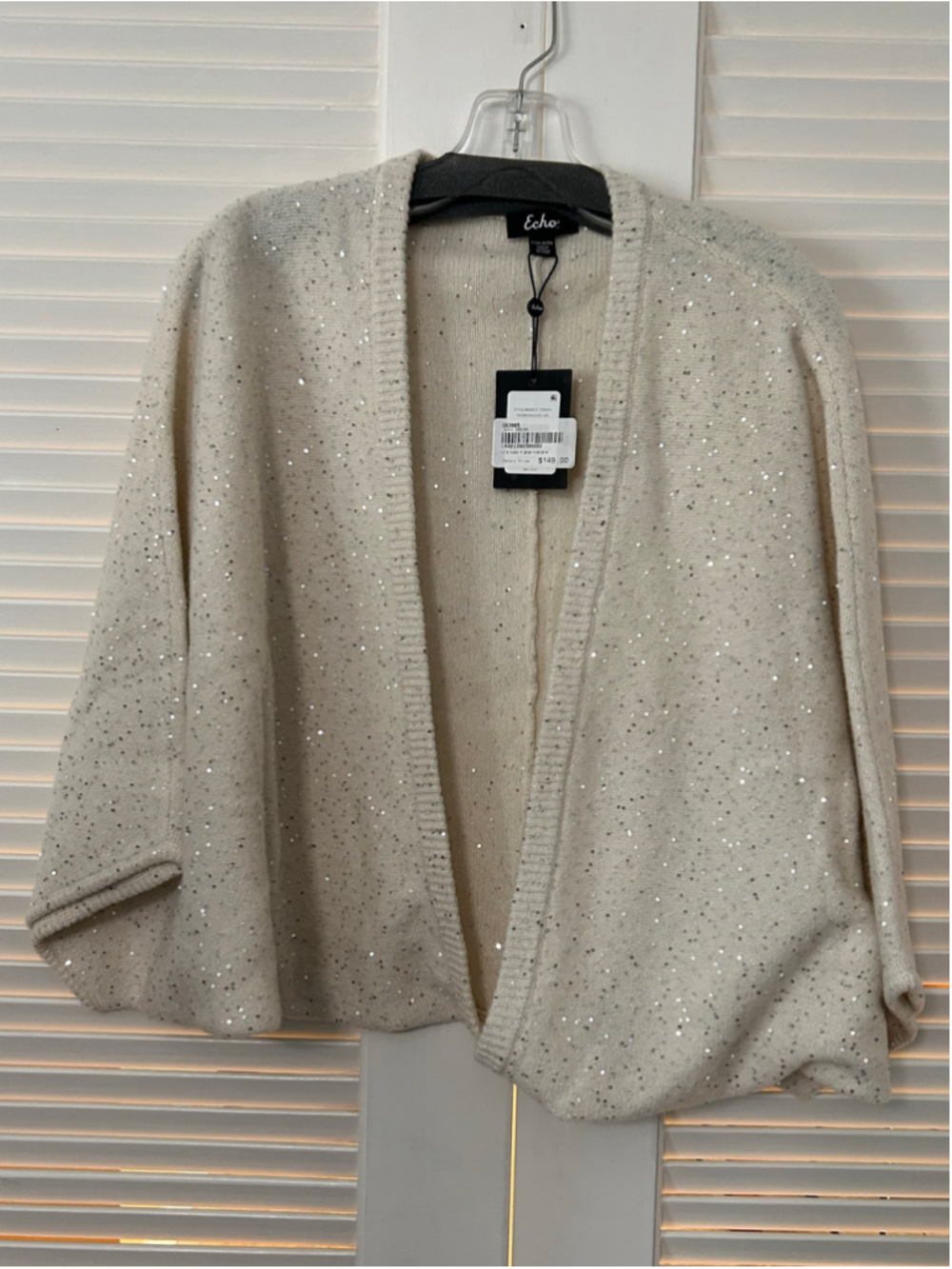 Echo Sequin Embellished Wool Open Front Cardigan Beige L/XL